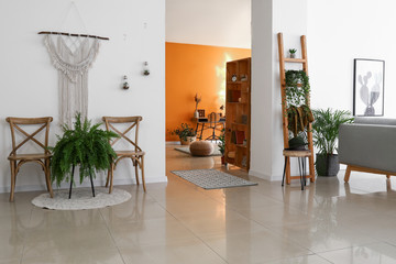 Stylish interior of room with green houseplants