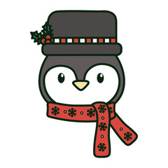 cute penguin head with hat and scarf celebration merry christmas