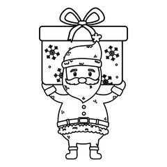 santa carrying big gift celebration merry christmas thick line