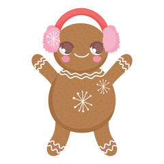 gingerbread man with ear muffs decoration merry christmas icon