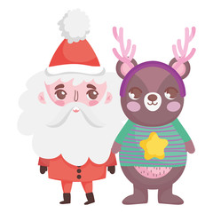 cute santa bear with horns and sweater merry christmas