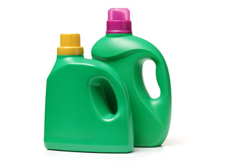 Plastic detergent container on white background