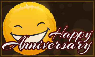 Smiling Metallic Balloon Celebrating a Happy Anniversary Events, Vector Illustration