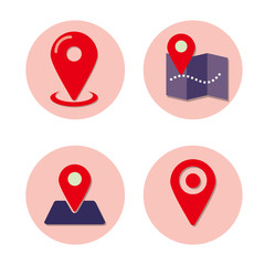 Set of location and map icon with flat design on white background 