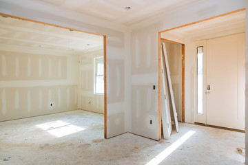 Drywall finish building industry new home construction interior - obrazy, fototapety, plakaty