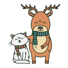 reindeer and cat with scarf celebration merry christmas
