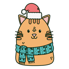 cute cat with scarf hat celebration merry christmas