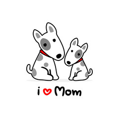 Mom and Baby dog cartoon white background.