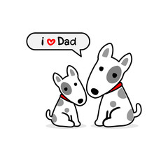 Greeting card for dad with cute dog and baby. Vector illustration.