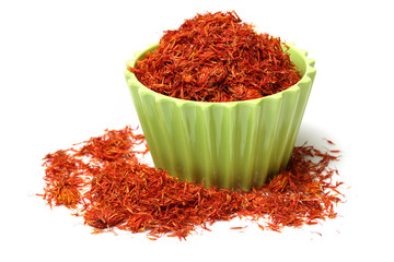 Dried safflower on white background