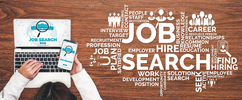 Poster human resources recruitment and people networking concept. modern graphic interface showing professi
