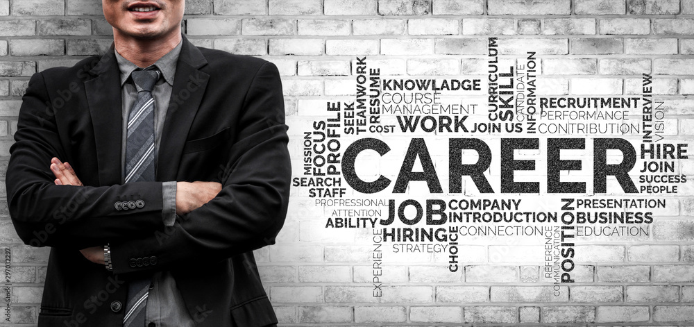 Poster human resources recruitment and people networking concept. modern graphic interface showing professi