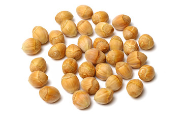 Hazelnuts on white background 