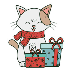 cat with gift boxes celebration merry christmas