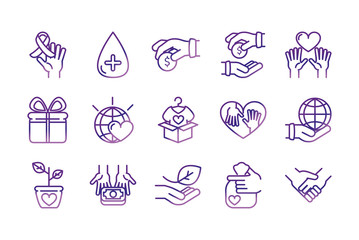 charity help donation icons set