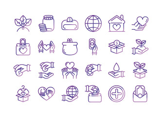 charity help donation icons set