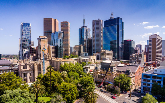 Aerial view of Melbourne CBD from Spring Street