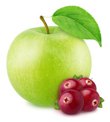 Colourful composition with apple and cranberry isolated on a white background with clipping path.