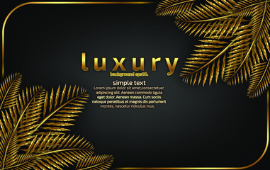 Abstract black luxury background image, leaves and gold lines Overlapping geometric curve modern concept for template design