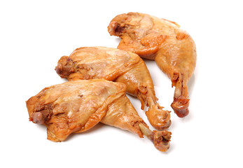 grilled chicken leg  on white background 