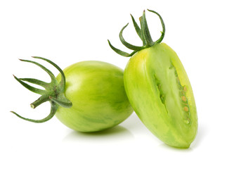 Green tomatoes on white background