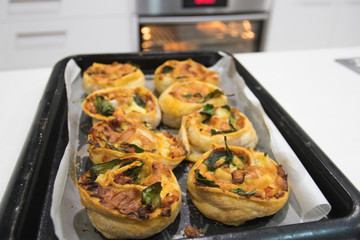 Homemade Pizza Cheesy Vegetable Scrolls Baked In A Family Kitchen Straight From The Oven With Fresh Healthy Ingredients