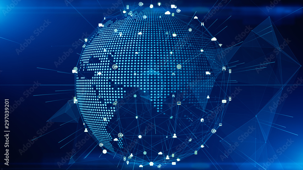 Poster technology network data connection, digital network and cyber security concept. earth element furnis