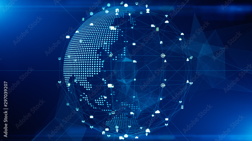 Poster technology network data connection, digital network and cyber security concept. earth element furnis