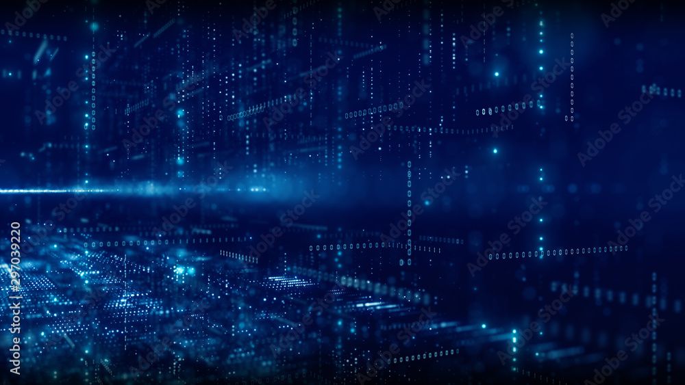 Fototapete digital cyberspace with particles and digital data network connections concept