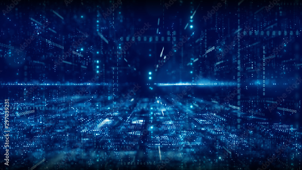 Poster digital cyberspace with particles and digital data network connections concept