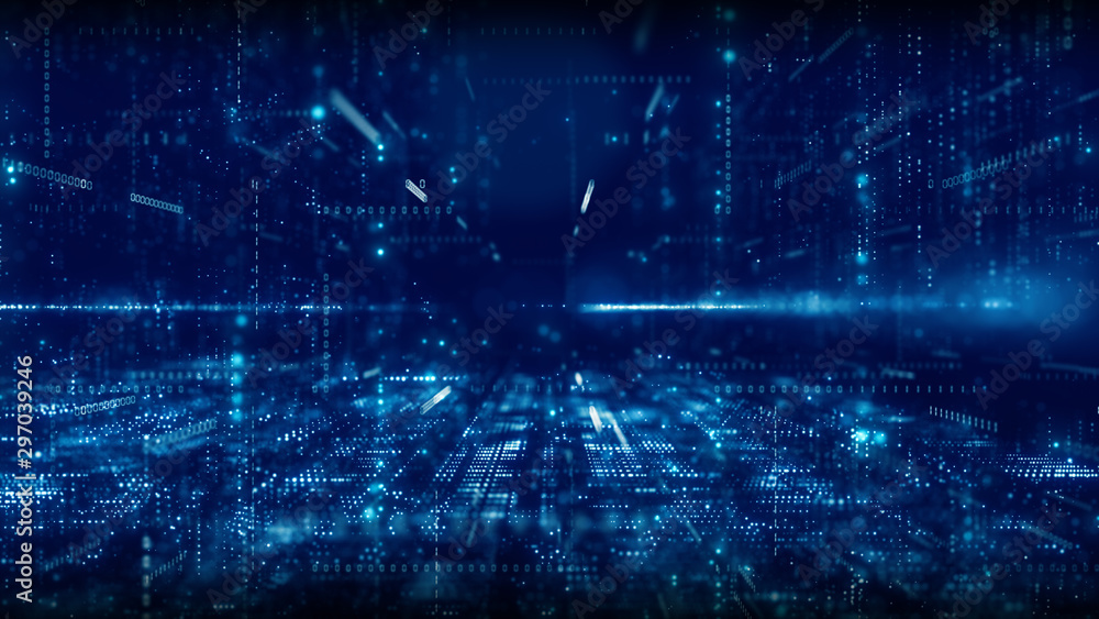 Aufkleber Digital cyberspace with particles and Digital data network connections concept