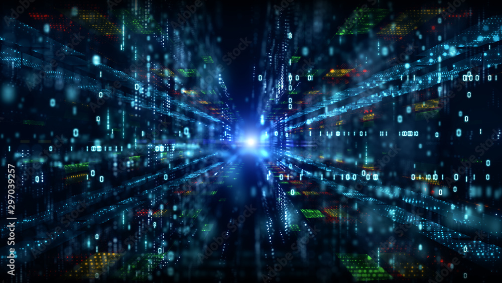 Aufkleber Digital cyberspace with particles and Digital data network connections concept.