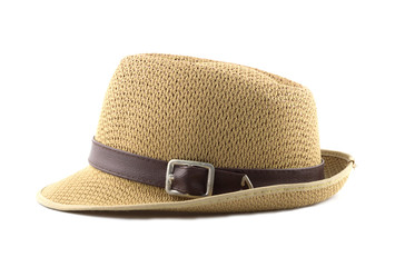 Vintage Straw hat fasion  isolated on white background.