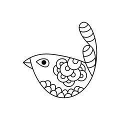 Coloring book. Cute bird . Anti-stress sketch freehand drawing with Doodle and zentangle elements.