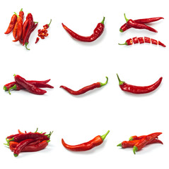 Set of Red chili pepper isolated on a white background. Healthy food. Fresh vegetables.