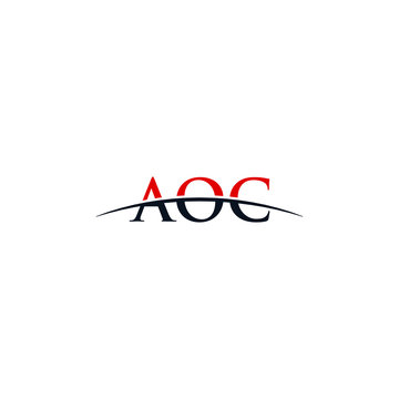 Initial letter AOC, overlapping movement swoosh horizon logo company design inspiration in red and dark blue color vector