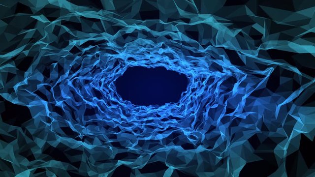 Gateway of space tunnel portal for future with grid wireframe wall dot line and circle swirl wave surface with door for digital space galaxy science technology abstract concept with flickering light