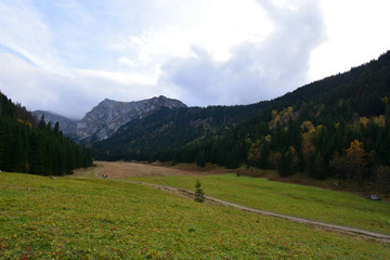 Fototapeta na wymiar Autumn in the Tatra Mountains, cloudy day in the Small Meadow Valley
