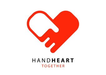 Hand palm care love symbol. Hands together. Heart symbol. Partnership business logo. Two hands make a deal. Handshake, cooperation and teamwork, love and relationship vector logo icon.