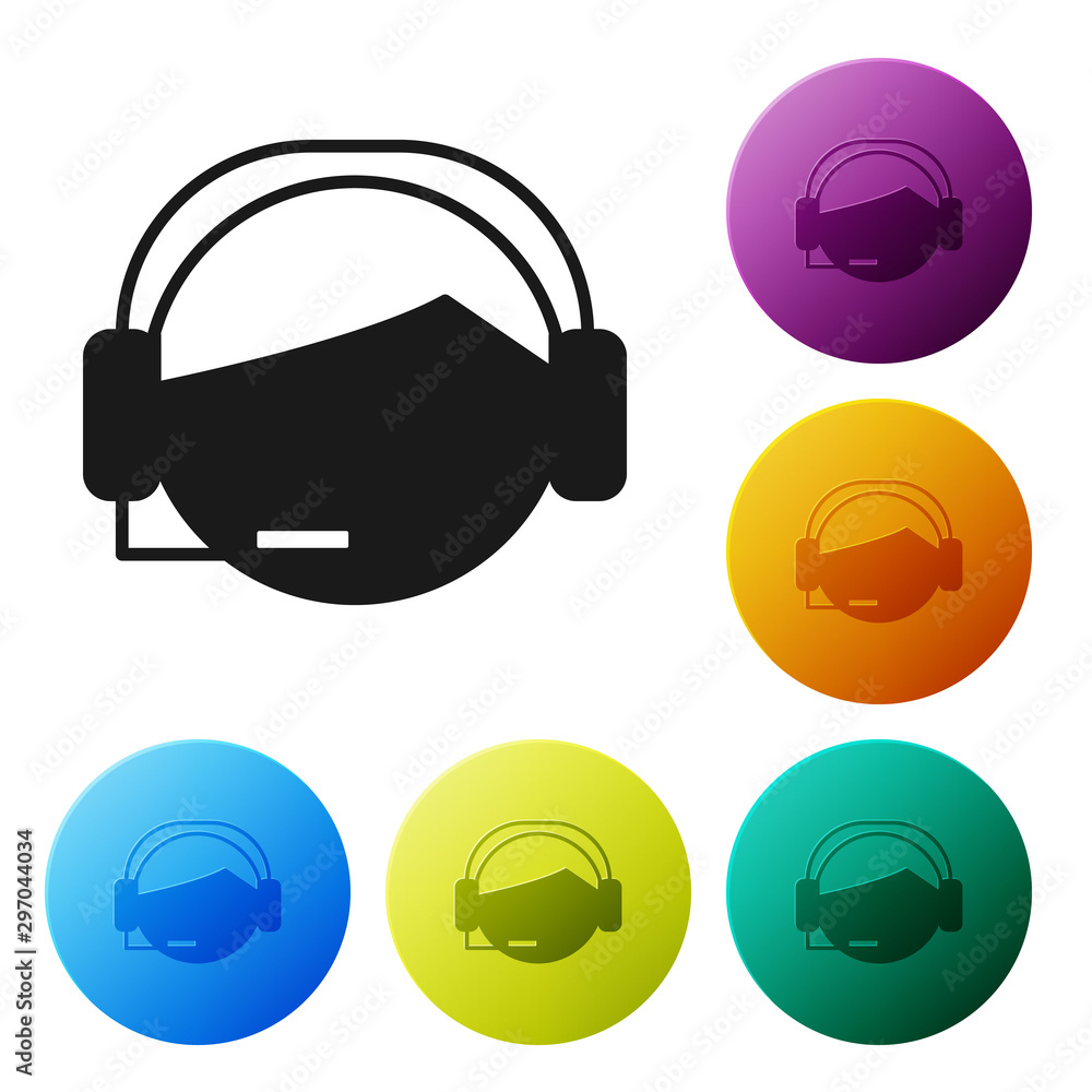 Poster black man with a headset icon isolated on white background. support operator in touch. concept for c