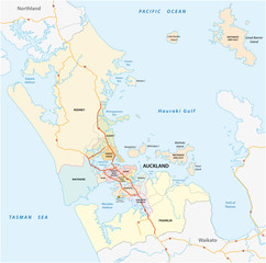 Administrative and political map of the New Zealand city Auckland