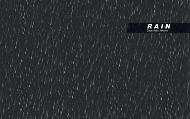 Seamless rainfall texture. Rain drop. Vector isolated on dark background - obrazy, fototapety, plakaty