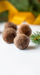 Natural cacao balls with Christmas decoration