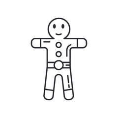 Winter traditional gingerbread smile figure line icon. Holiday Xmas winter trendy decoration background. Holidays event, carnival party element. Children happiness. Vector linear illustration vintage.