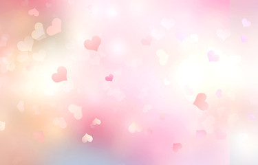 Valentine's day blurred hearts pink background,romantic abstract bokeh texture.Illustration.