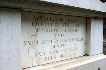 Tombstone of the Bishop Wenceslao U. E. De Stuffler outside of the Cathedral, Brno, Czech Republic