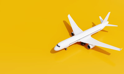 Airplane on yellow background. travel concept. 3d rendering