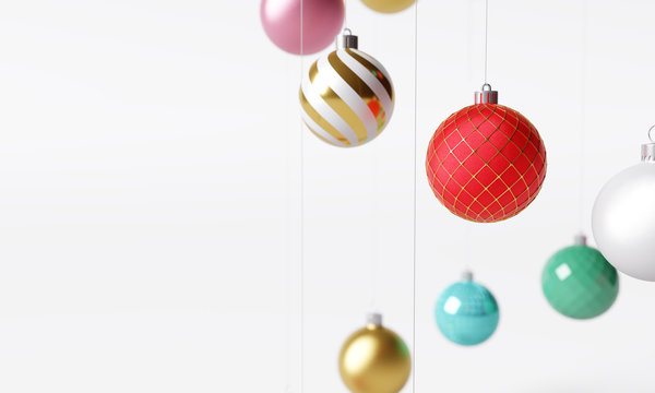 Christmas balls on white bright background. 3d rendering