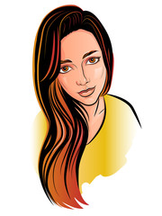 color portrait of a beautiful young girl with long hair