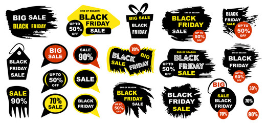 Fototapeta premium Elementy projektu sprzedaży w Czarny piątek. Czarny piątek wyprzedaży etykiety napisowe, naklejki. Ilustracji wektorowych